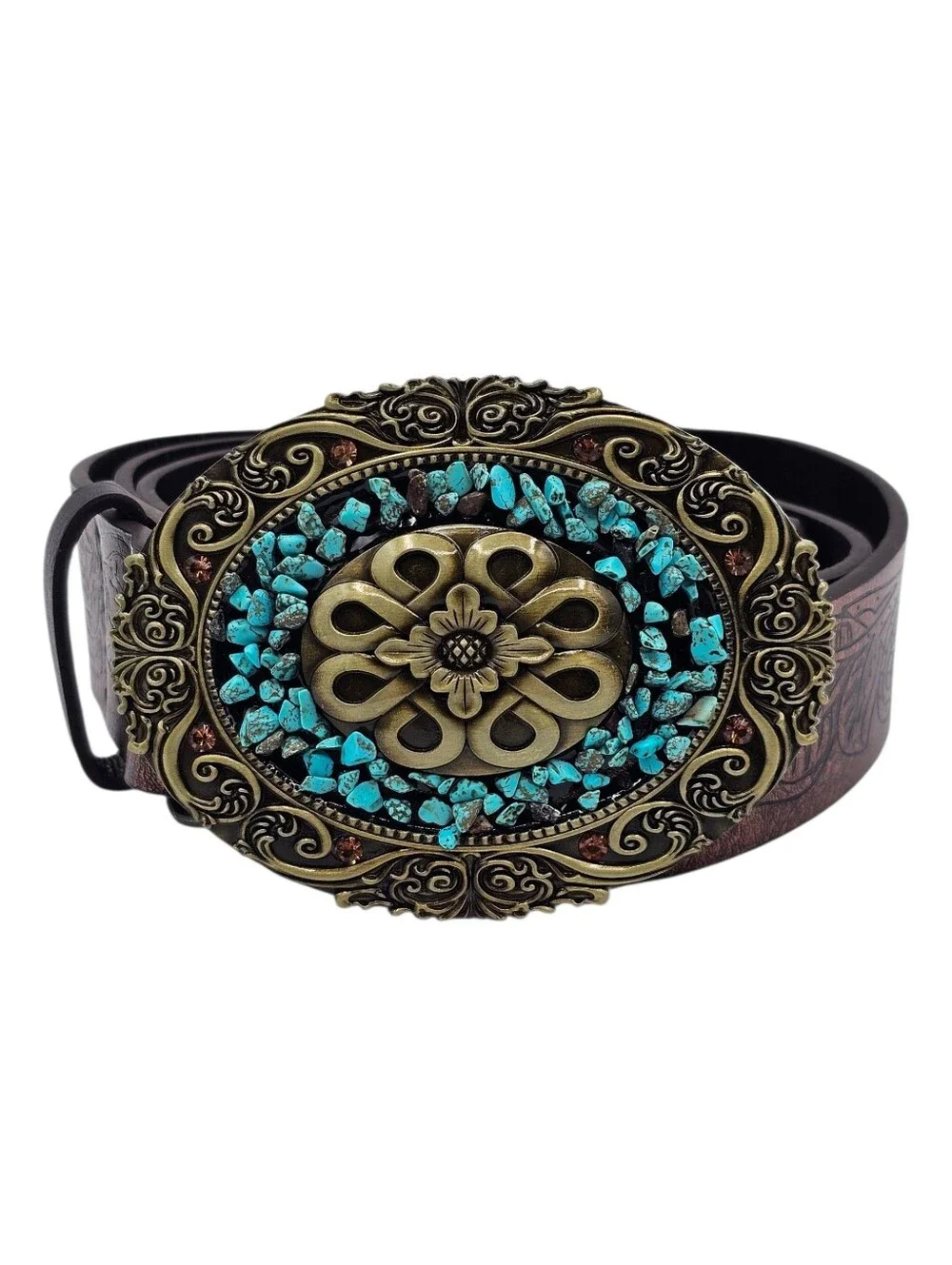 Women's Western Turquoise Stone Antique Gold Tone Belt